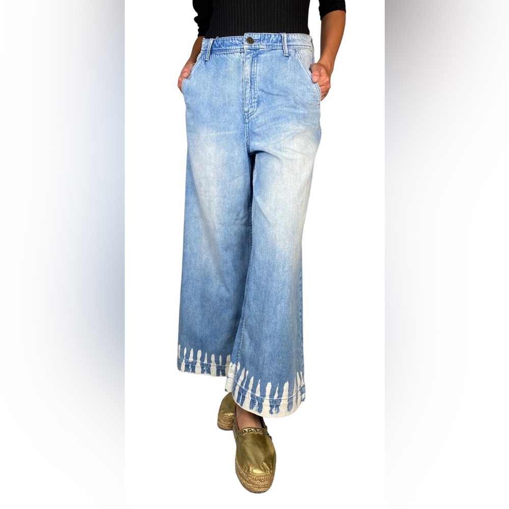 Pilcro and the Letterpress (Anthropologie) Light Bleach Tie Dye Wide Leg Jeans - Picture 4 of 16
